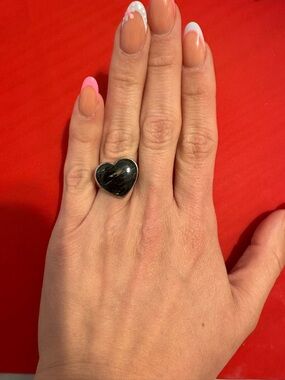 Heart-Shaped Black Statement Ring - Women's Jewelry